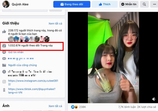 Quỳnh Alee đạt triệu follow