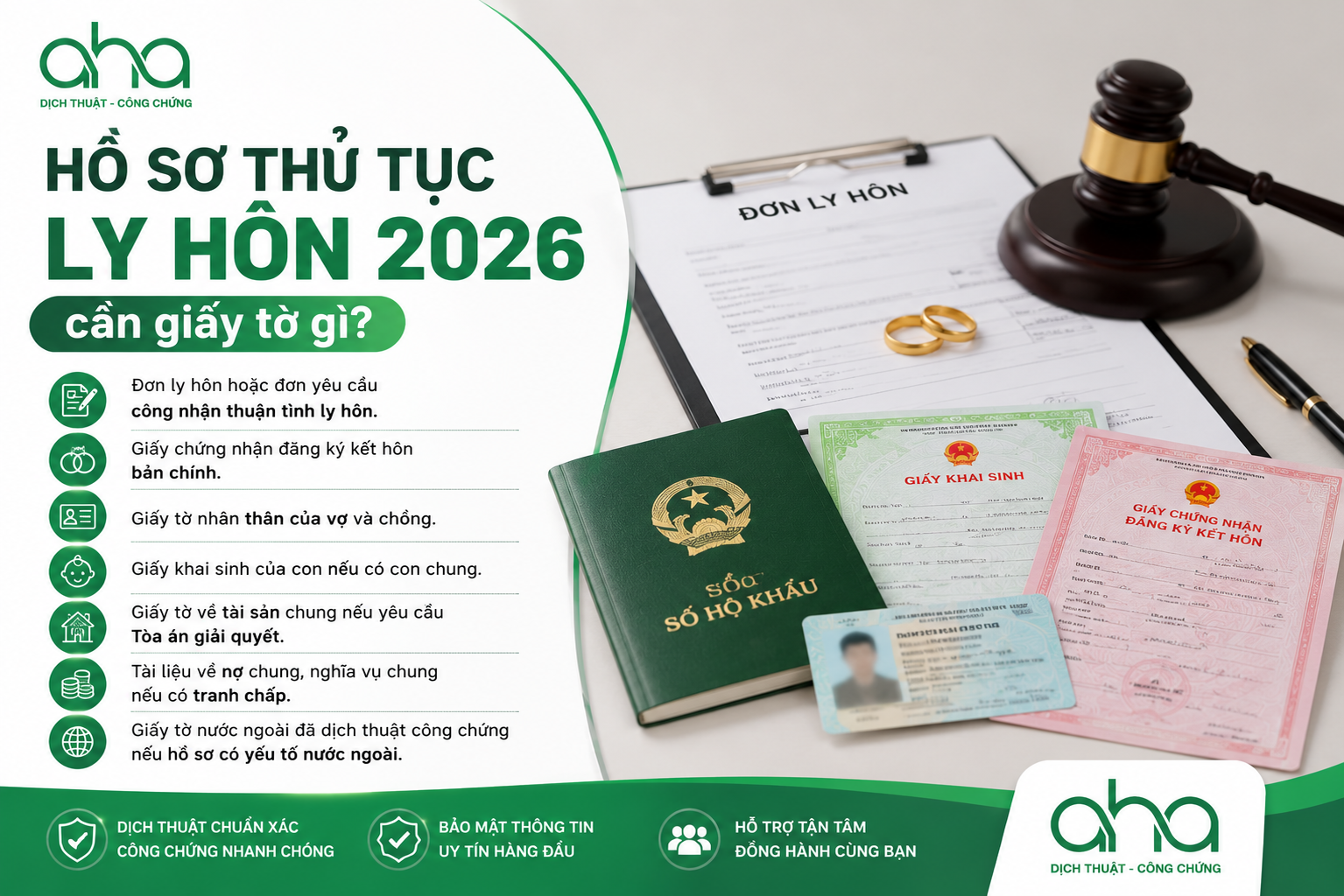 Hồ sơ thủ tục ly hôn 2026 cần giấy tờ gì?